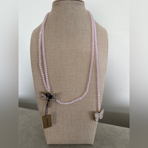 Heidi Daus Jewelry - Pink rope necklace w/butterfly & dragonfly pendants by Heidi Daus